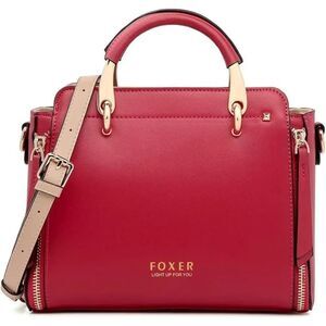 Foxer Top Handle Satchel Purse Red Leather Hand Bag Gold Hardware Bold